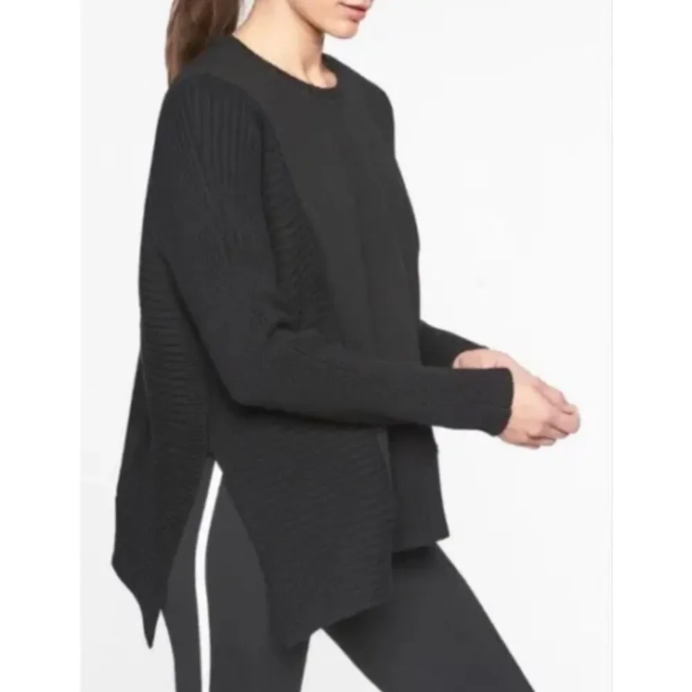 Athleta Bayridge Asymmetrical Ribbed Sweater Black- Size XS - Picture 2 of 9